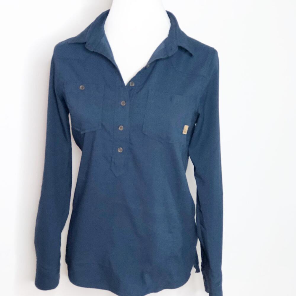 Western Rise S Jacket Top Back Zipper Pocket Hiking Pop Over Blue Long Sleeve